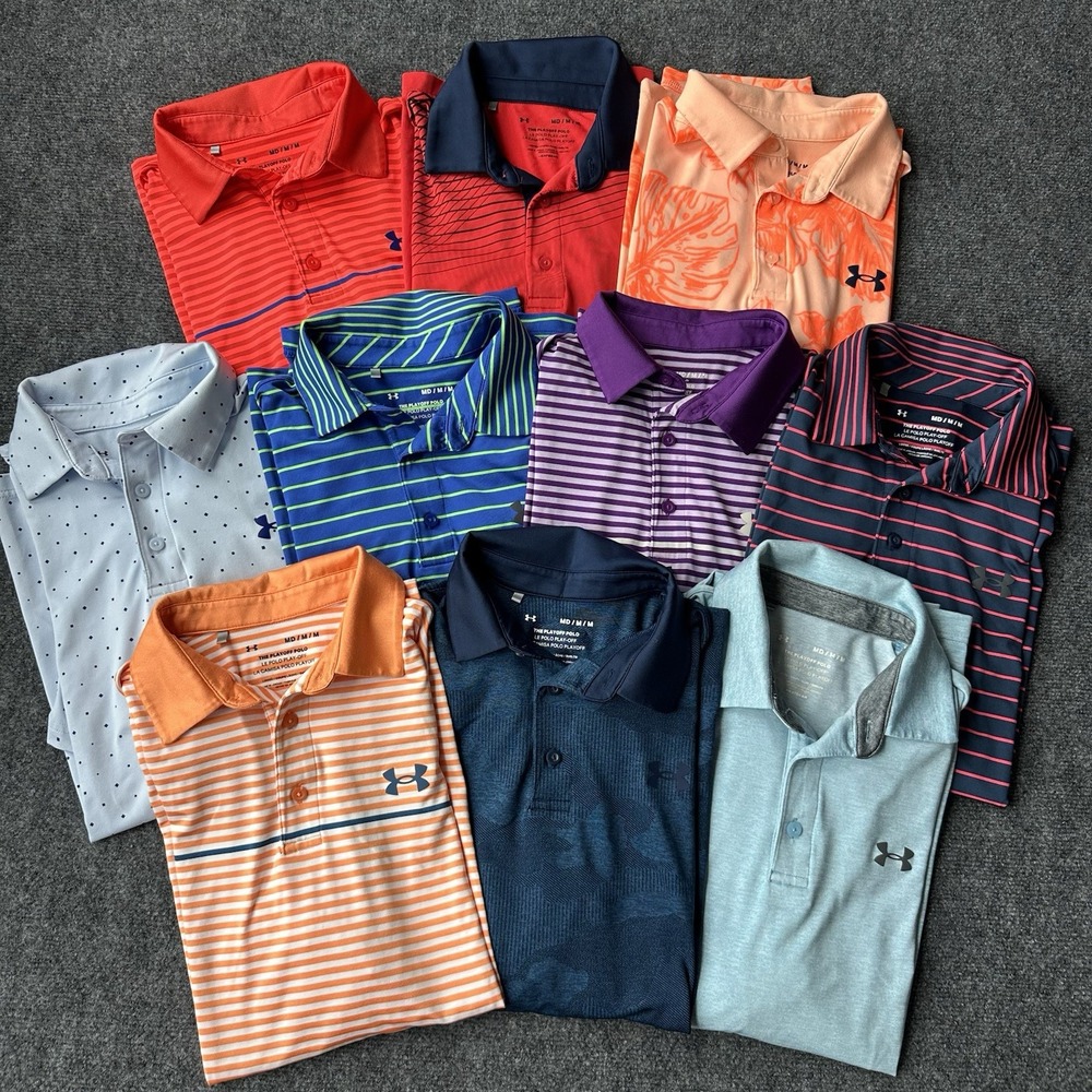 LOT OF 10 Under Armour The Playoff Polo Shirt Mens M Golf Performance Tech Loose